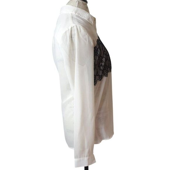 Charming Charlie Womens Button-Down Blouse M Sheer Blk Eyelash Lace Office Boho - Picture 2 of 8